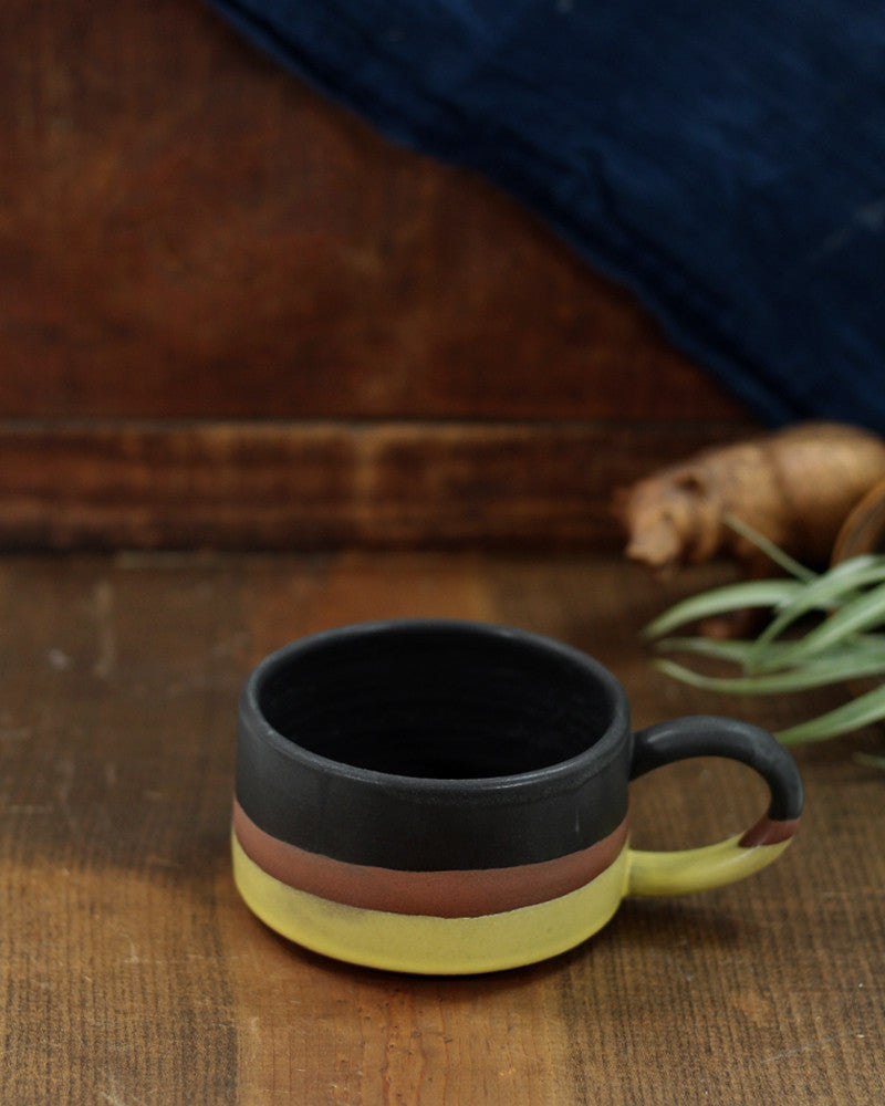 Green and Black Stripe Stoneware Mug