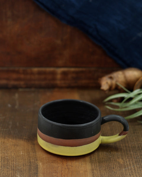 Green and Black Stripe Stoneware Mug